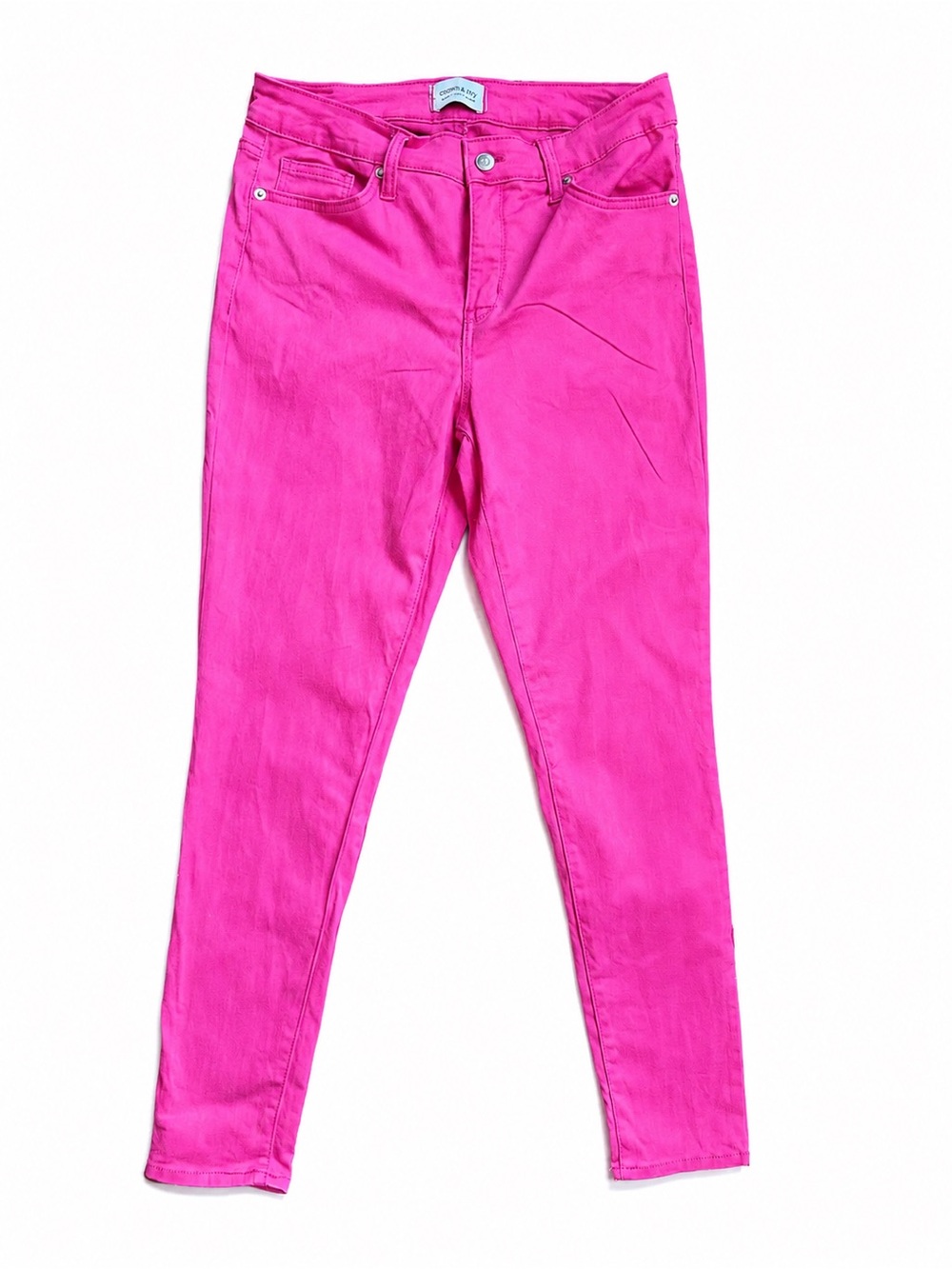 Crown & Ivy Women’s Size 4 High Rise Skinny Pants Bright Pink Stretch Casual